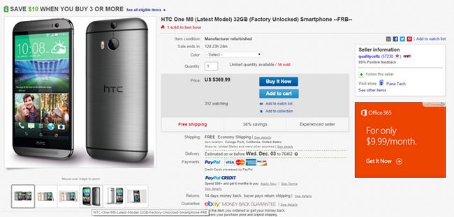 Fotografía - Actualización: Ahora $ 350! [Alerta Trato] eBay Tiene Un renovado y abierto de AT & T HTC uno M8 por sólo $ 370